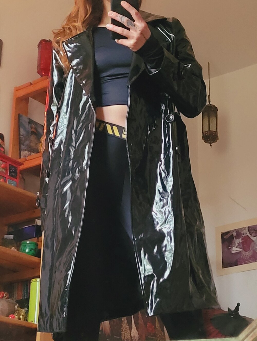 Shaci The Label Ness Coat Black Vegan Leather Belted Trench Coat - Size M